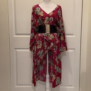 LuLaRoe Red Floral Pleated Open Front Jacket